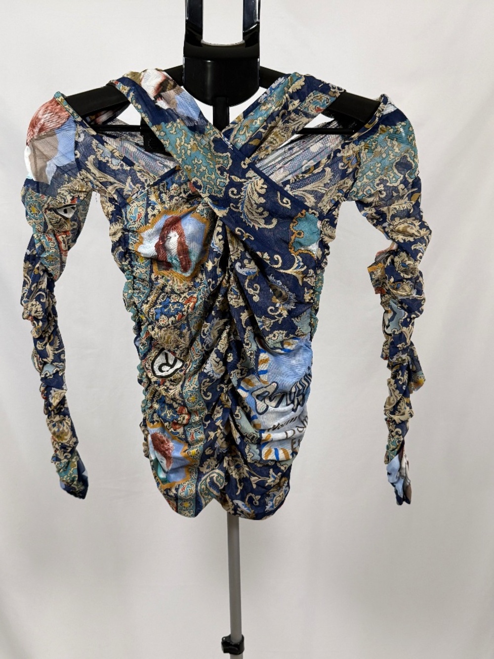 Martine Rose Volks Mesh Wrap Top Blue Paisley Long Sleeve Size S NWT